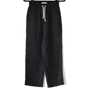Assembly Label Linen High Rise Drawstring Cropped Pants AU6 24x24 Black
